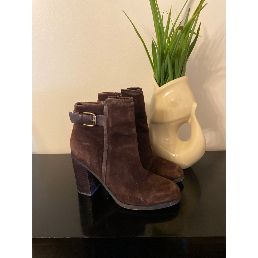 Lands' End Spice Brown Buckle Suede Ankle Boots‎